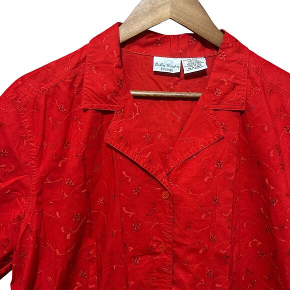 Bobbie Brooks Women Tunic Top 14/16 Red Embroidered Eyelet Floral Boho Cottage - Picture 6 of 7
